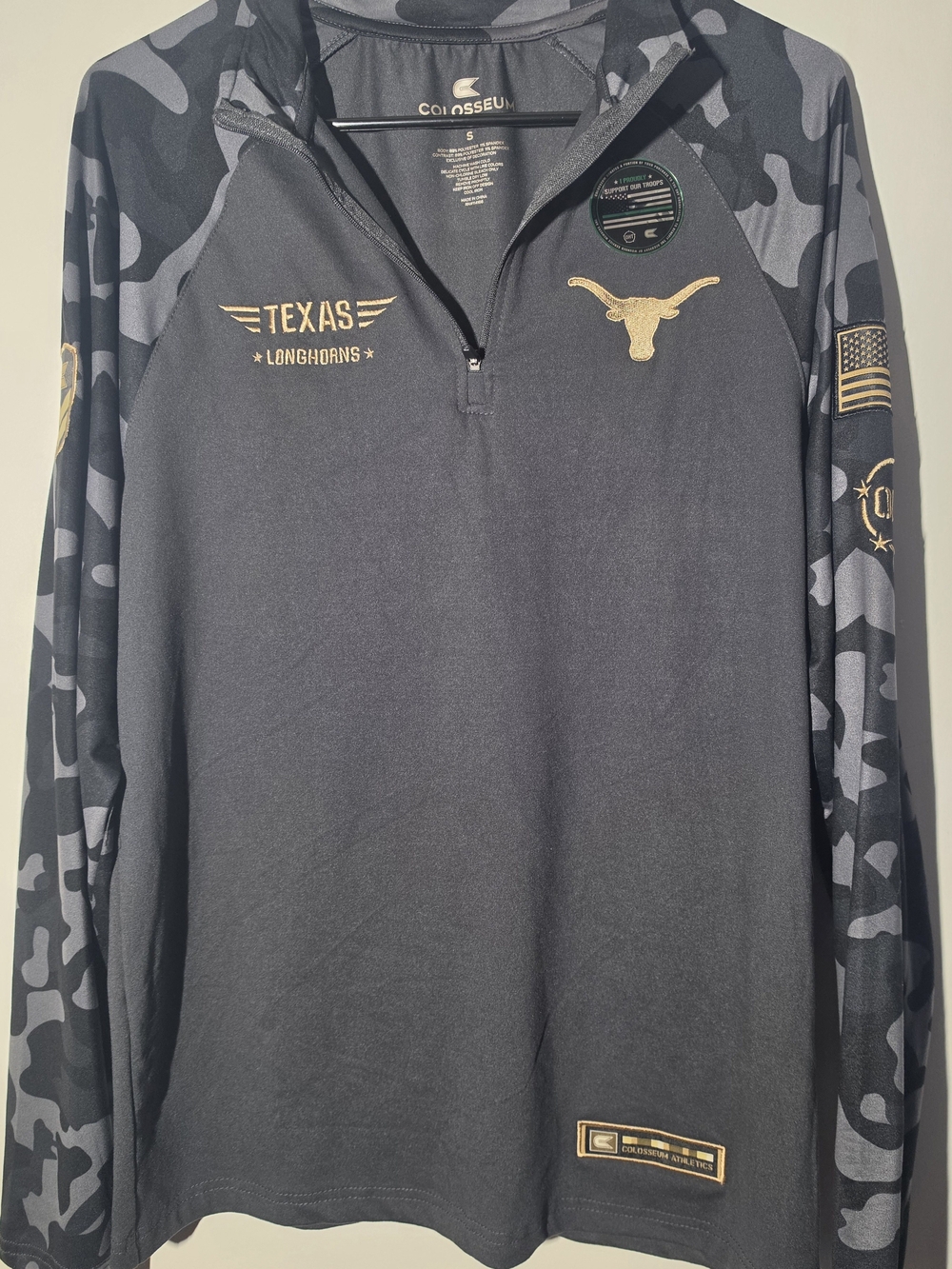 Texas Longhorns Black & Gray Camo Quarter-Zip Pullover